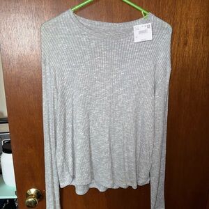 American Eagle Outfitters Light Gray Ribbed Sweatshirt